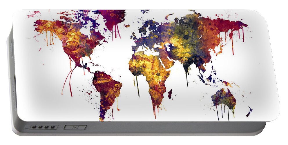 World Map Portable Battery Charger featuring the digital art Watercolor Map of the World Map #7 by Michael Tompsett