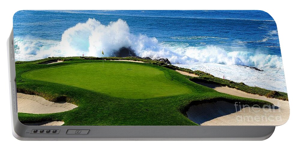 Golf Portable Battery Charger featuring the photograph 7th Hole - Pebble Beach by Michael Graham