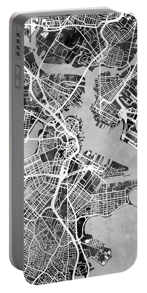 Street Map Portable Battery Charger featuring the digital art Boston Massachusetts Street Map #8 by Michael Tompsett