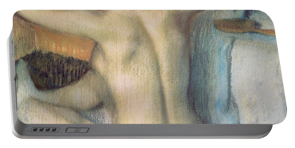 Nude Portable Battery Charger featuring the painting Woman combing her hair by Edgar Degas