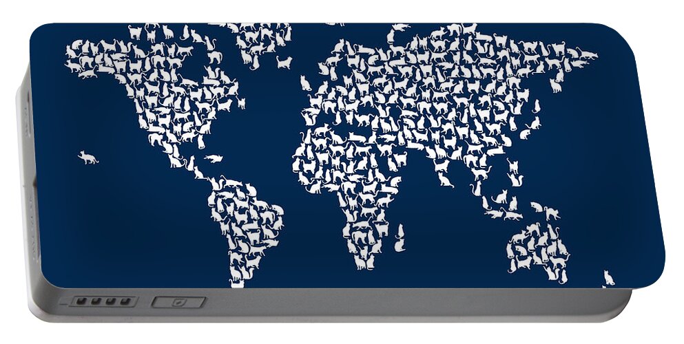 World Map Portable Battery Charger featuring the digital art Cats Map of the World Map #9 by Michael Tompsett