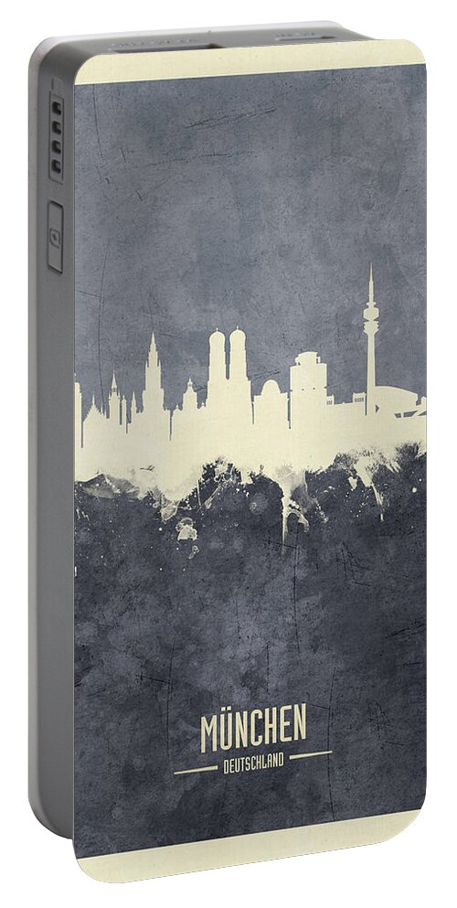 Munich Portable Battery Charger featuring the digital art Munich Germany Skyline by Michael Tompsett