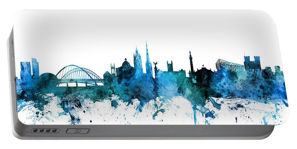 City Portable Battery Charger featuring the digital art Newcastle England Skyline by Michael Tompsett
