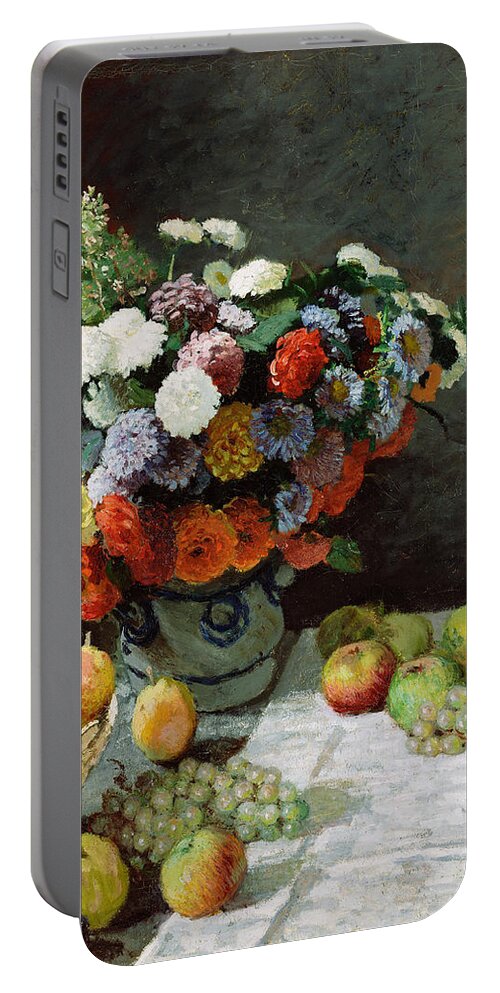 Apples Portable Battery Charger featuring the painting Still Life with Flowers and Fruit #9 by Claude Monet