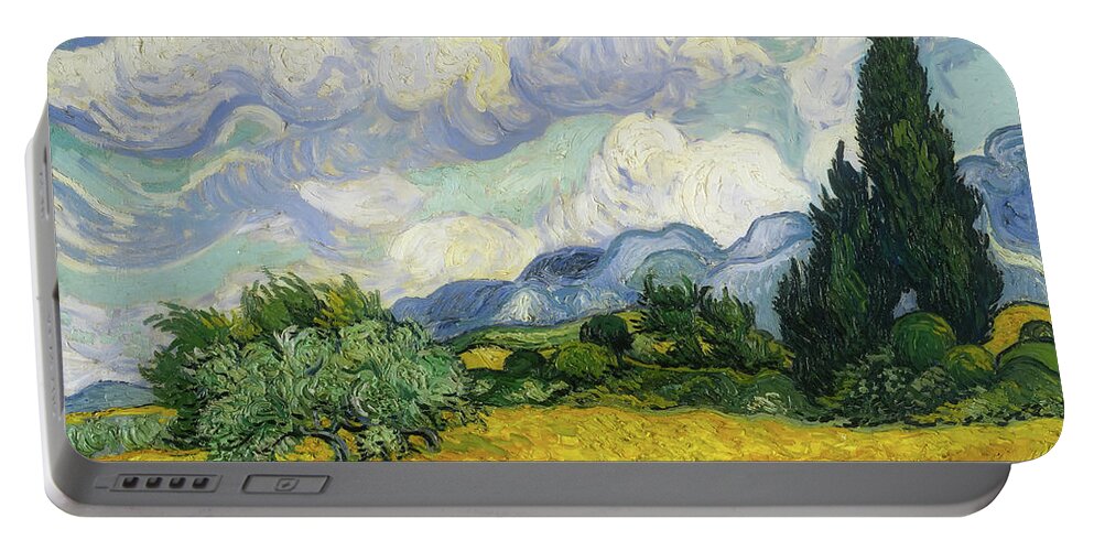 Painting Portable Battery Charger featuring the painting Wheat Field With Cypresses #9 by Mountain Dreams