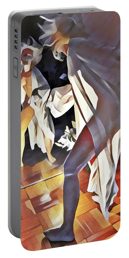 Square Portable Battery Charger featuring the digital art 9926s-DM Watercolor Woman in White Confronts Herself in Mirror by Chris Maher