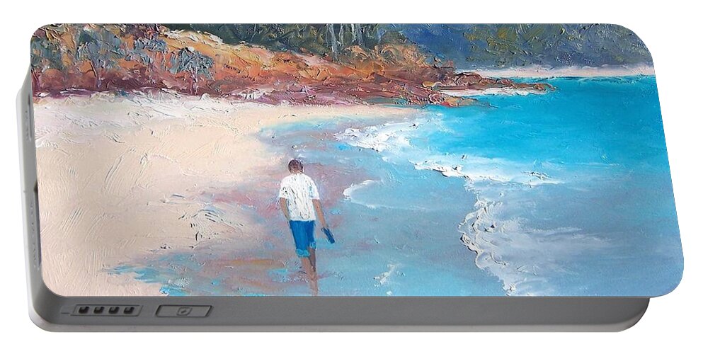 Beach Portable Battery Charger featuring the painting A beach stroll by Jan Matson