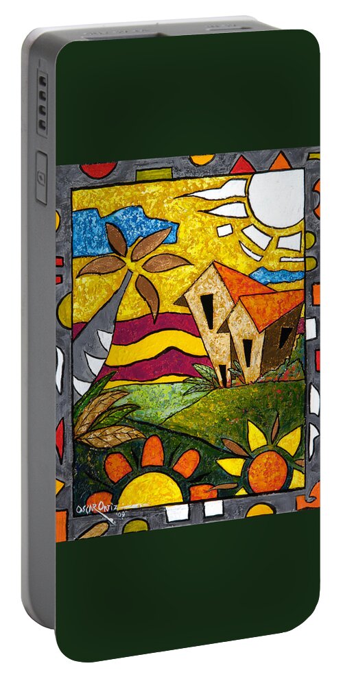 Puerto Rico Portable Battery Charger featuring the painting A Beautiful Day by Oscar Ortiz