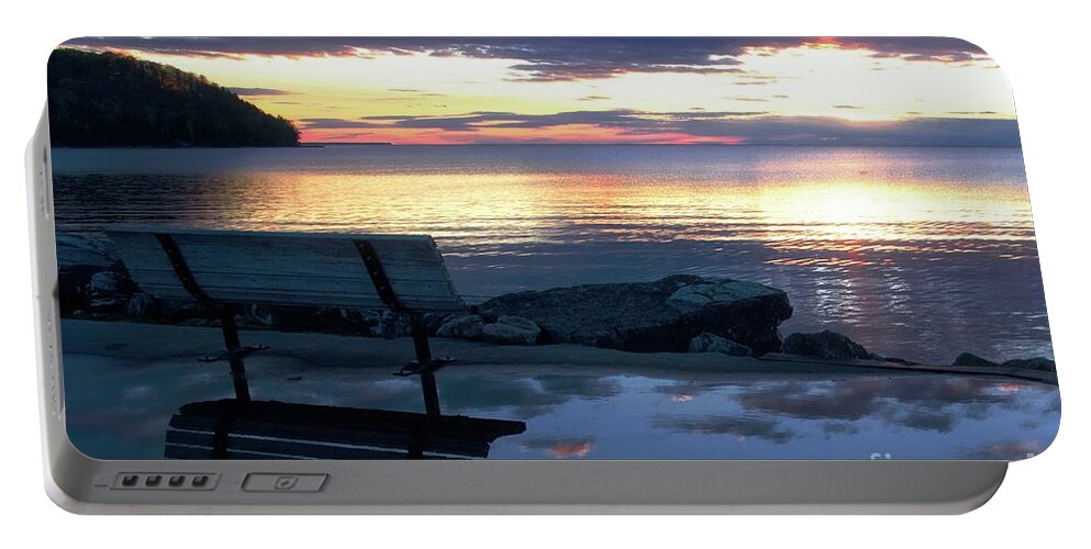 Bench Portable Battery Charger featuring the photograph A Bench To Reflect by John Fabina