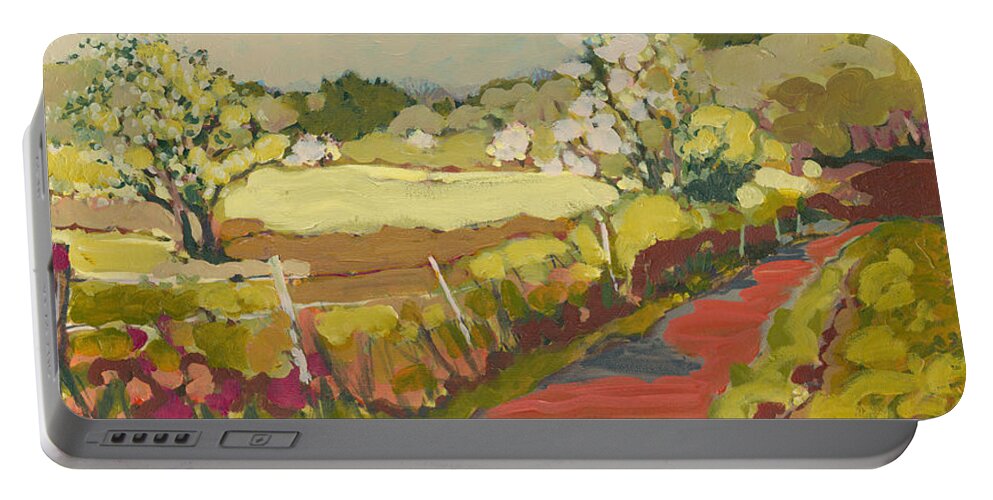 Landscape Portable Battery Charger featuring the painting A Bend in the Road by Jennifer Lommers