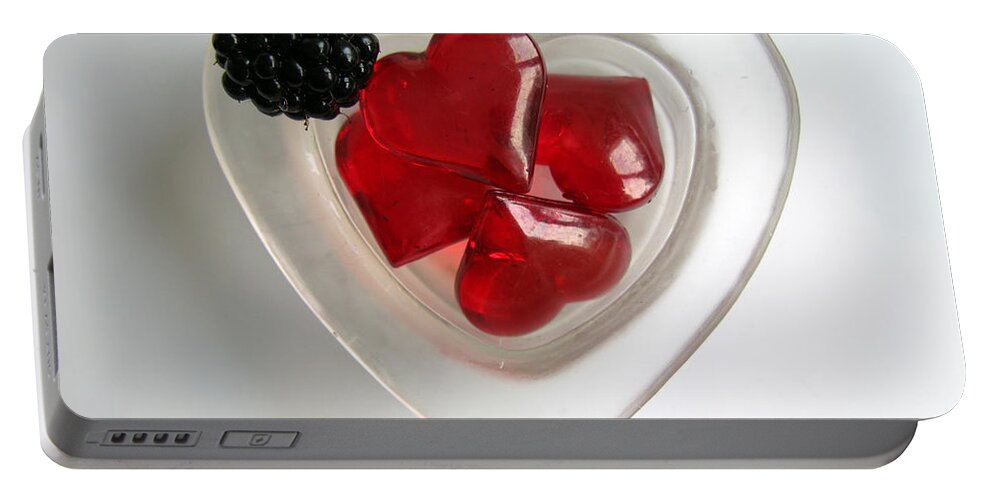 Heart Portable Battery Charger featuring the photograph A Bowl of Hearts and a Blackberry by Ausra Huntington nee Paulauskaite