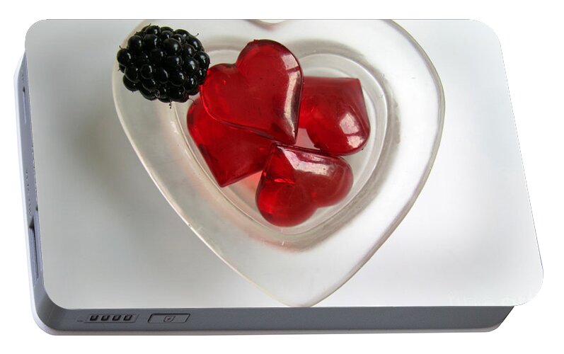 Heart Portable Battery Charger featuring the photograph A Bowl of Hearts and a Blackberry by Ausra Huntington nee Paulauskaite