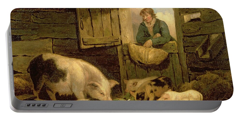 Agricultural Portable Battery Charger featuring the painting A Boy Looking into a Pig Sty by George Morland