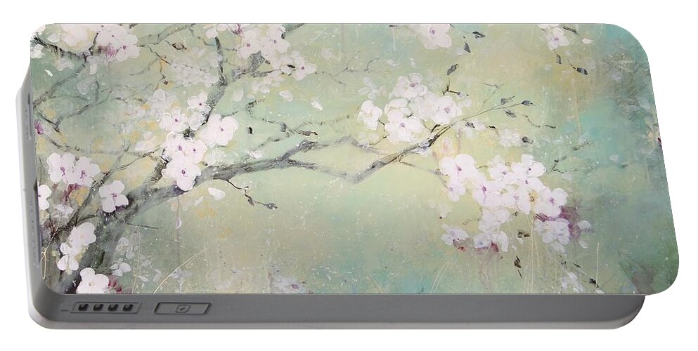 Spring Portable Battery Charger featuring the painting A Breath of Spring by Laura Lee Zanghetti