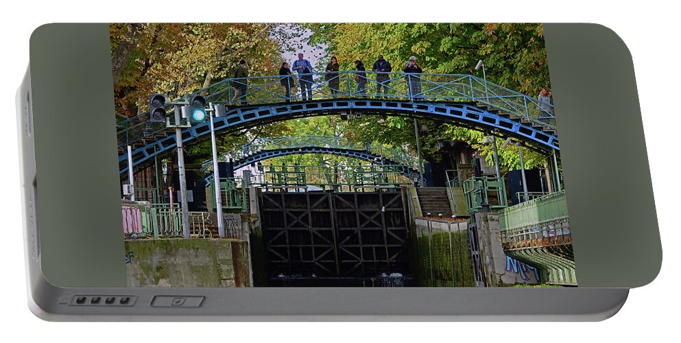 Paris Portable Battery Charger featuring the photograph A Closer View Of A Lock In The Canal Saint Martin And La Villette Area Of Paris, France by Rick Rosenshein