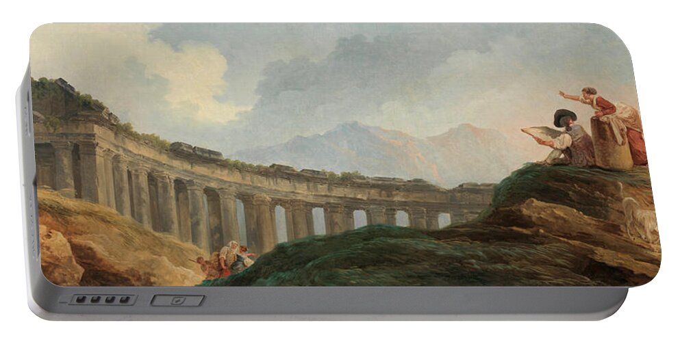 Hubert Robert Portable Battery Charger featuring the painting A Colonnade in Ruins by Hubert Robert