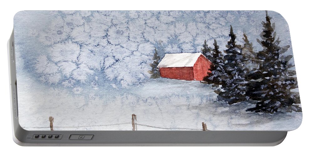 A Country Winter Portable Battery Charger featuring the painting A Country Winter by Rebecca Davis