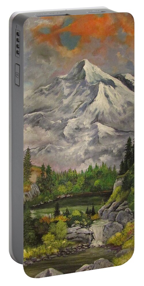 Mountain Delights Portable Battery Charger featuring the painting A Day of Delight by Dave Farrow