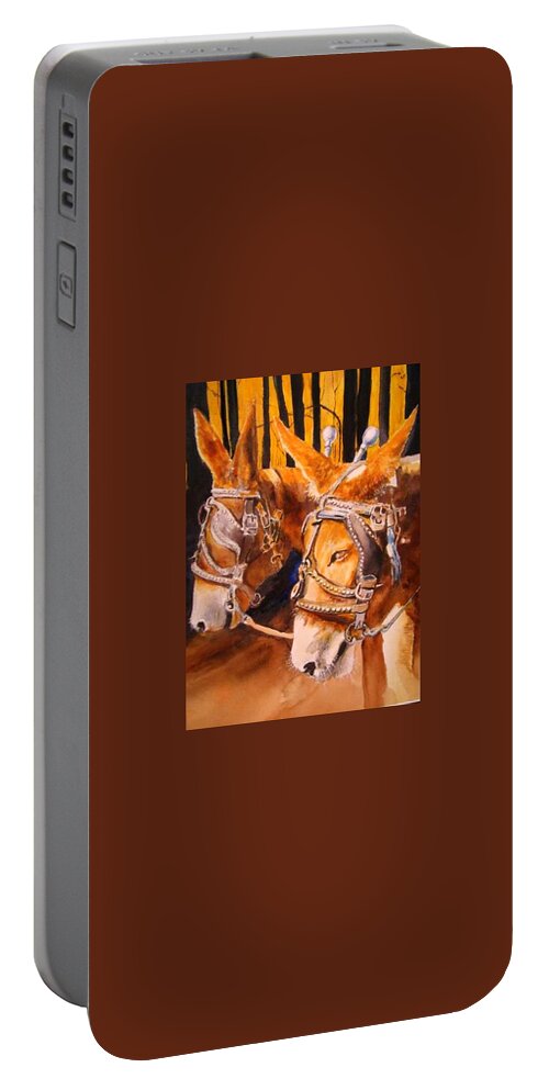 Mules Portable Battery Charger featuring the painting A Day's Work by Bobby Walters