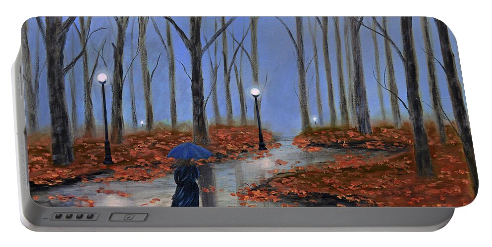  Winter Portable Battery Charger featuring the painting A Dreary Autumn Evening 2 by Ken Figurski