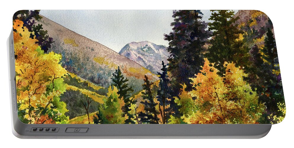 Colorado Fall Scene Painting Portable Battery Charger featuring the painting A Drive In the Mountains by Anne Gifford