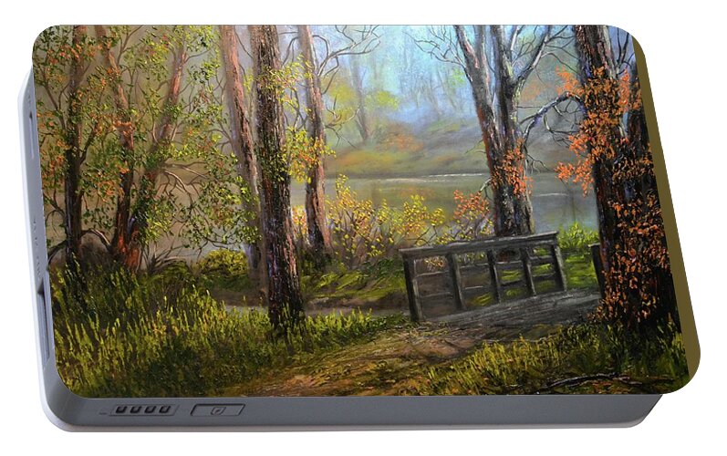 Landscape Portable Battery Charger featuring the painting A fall day by Michael Mrozik