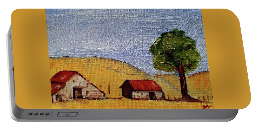 Landscape Portable Battery Charger featuring the painting A Farm in California WineCountry by Mary Capriole