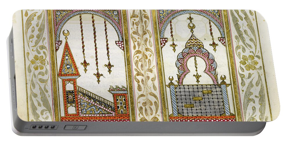 A Fine Dala'il Al-khayrat Portable Battery Charger featuring the painting A fine Dala'il al-Khayrat by Hammamizadeh Ibrahim Hilmi