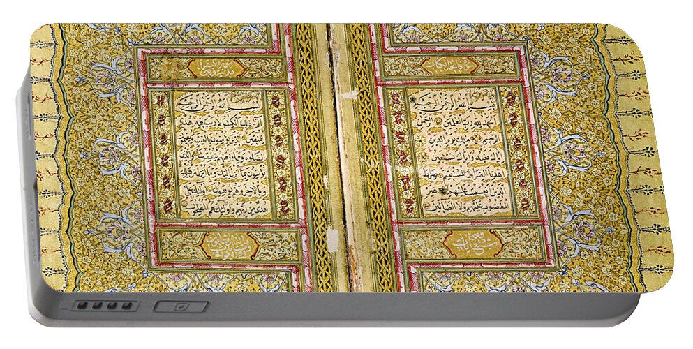 A Fine Illuminated Ottoman Qur'an Portable Battery Charger featuring the painting A fine illuminated Ottoman Qur'an by al-Sayyid Ali Hamdi Efendi
