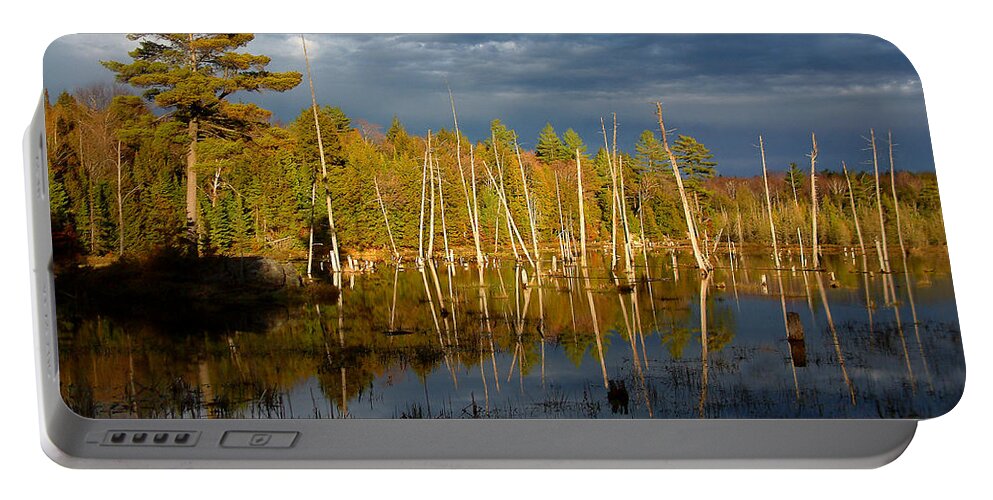 Wetlands Portable Battery Charger featuring the photograph A Fleeting Sunset Moment by Linda McRae