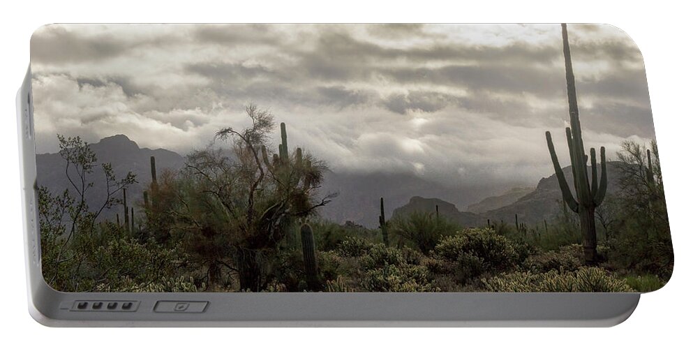 Fog Portable Battery Charger featuring the photograph A Foggy Desert Morning by Saija Lehtonen