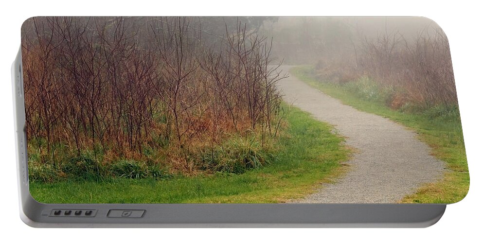 Fog Portable Battery Charger featuring the photograph A Foggy Path by Travis Rogers