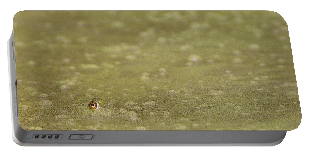 Amphibian Portable Battery Charger featuring the photograph A Frogs Eye in Pond Muck by John Harmon