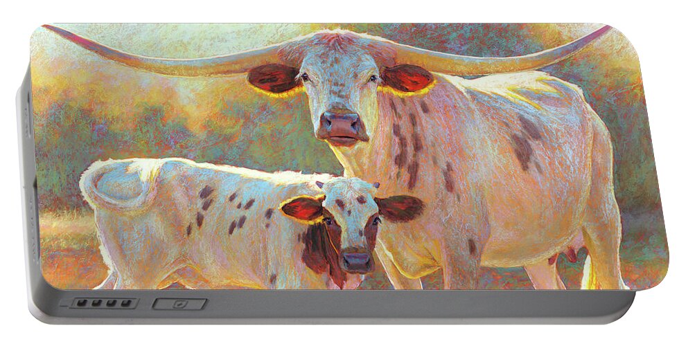 Longhorn Portable Battery Charger featuring the pastel A Future Promise by Rita Kirkman