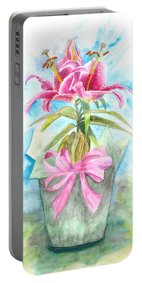 Lily Portable Battery Charger featuring the painting A Gift by Helian Cornwell