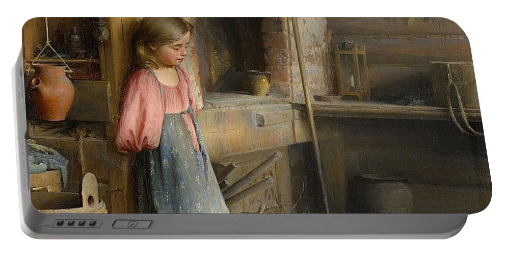 Ivan Lavrentievich Gorokhov Russia 1863-1934 A Girl With Kittens Portable Battery Charger featuring the painting A girl with kittens by MotionAge Designs
