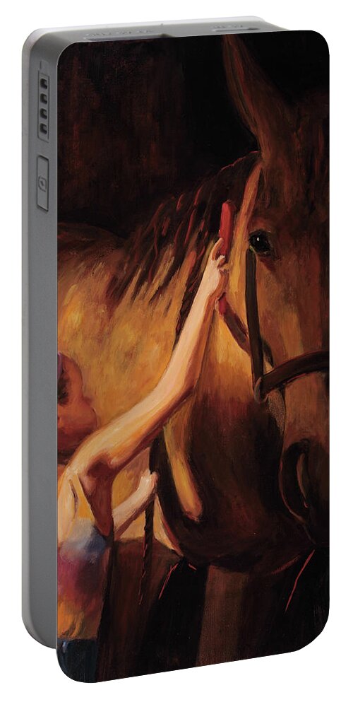 Young Girl With Horse Portable Battery Charger featuring the painting A Girls First Love by Billie Colson