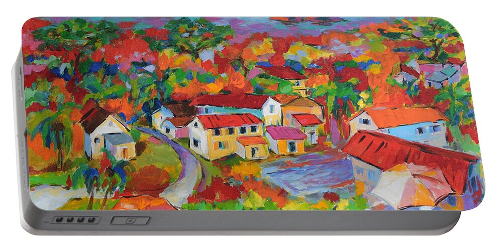 Landscape Portable Battery Charger featuring the painting A Glimpse of Paradis by Jyotika Shroff