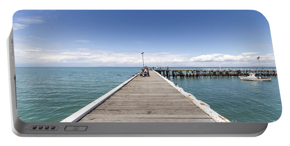Pier Portable Battery Charger featuring the photograph A great day for fishing by Linda Lees