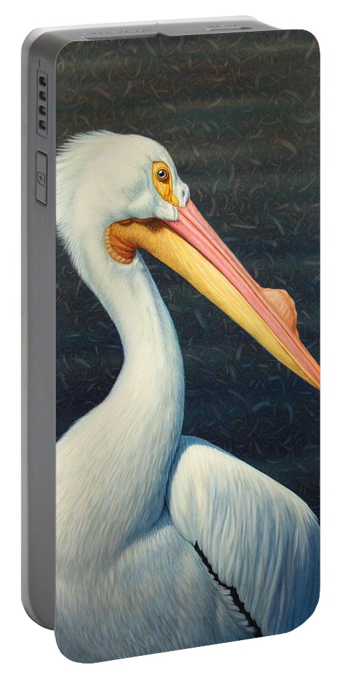 Pelican Portable Battery Charger featuring the painting A Great White American Pelican by James W Johnson