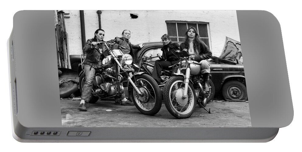 Women Portable Battery Charger featuring the photograph A group of women associated with the Hells Angels, 1973. by Lawrence Christopher