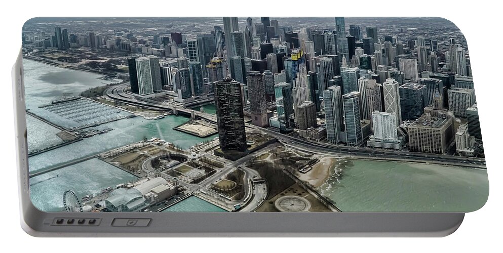 Lake Michigan Portable Battery Charger featuring the photograph A helicopter view of Chicago's lakefront by Sven Brogren