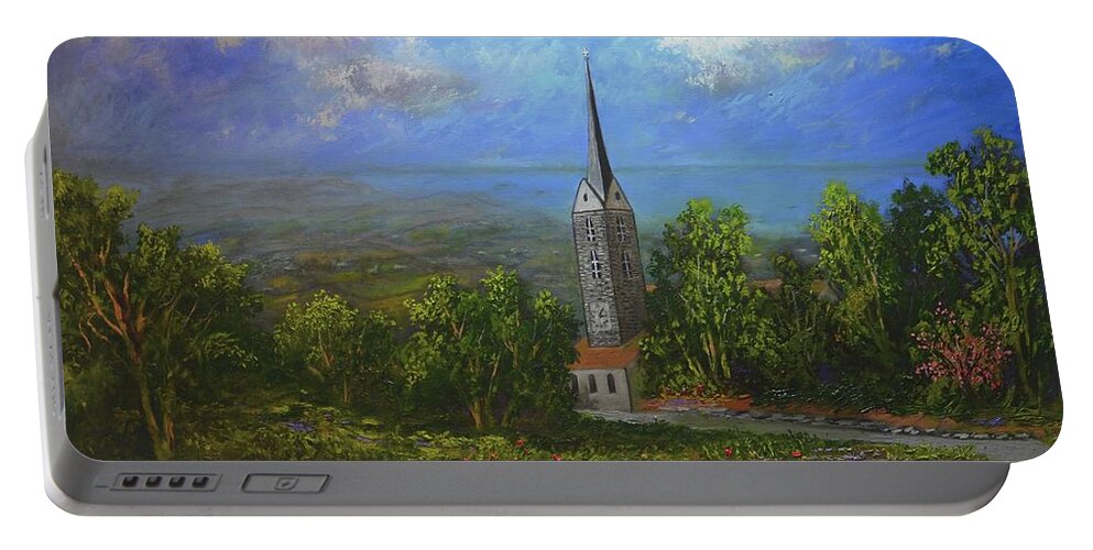 Church Portable Battery Charger featuring the painting A Higher Place by Michael Mrozik