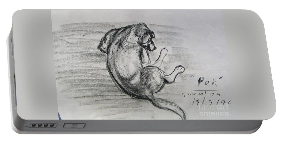 Dog Portable Battery Charger featuring the drawing A Hippy Dog by Sukalya Chearanantana