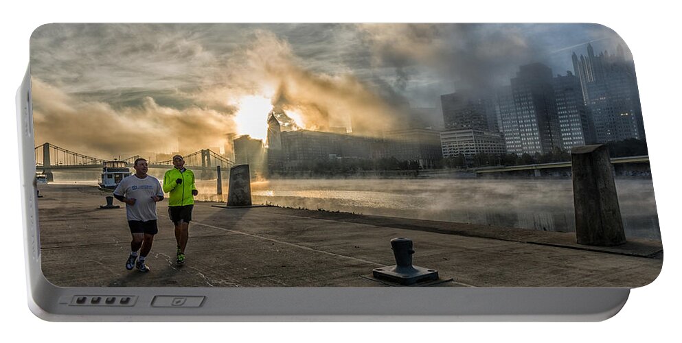 K-3 Portable Battery Charger featuring the photograph A Jog in the Fog by Lori Coleman