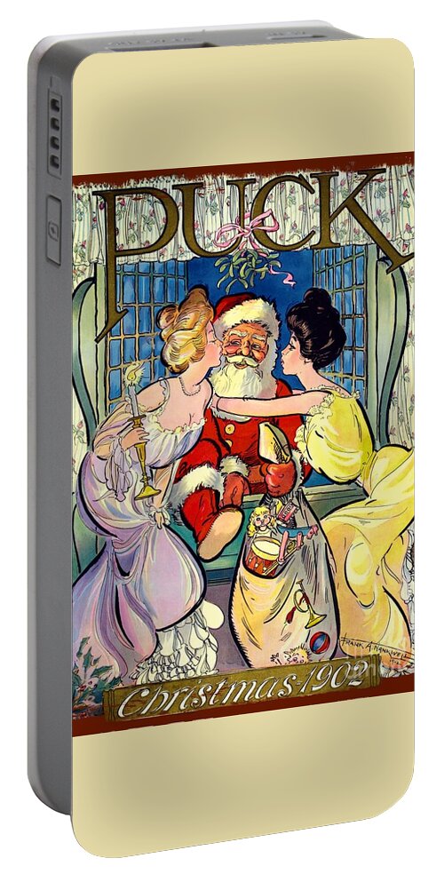 Santa Portable Battery Charger featuring the painting A Kiss For Santa - 1902 Vintage by Ian Gledhill