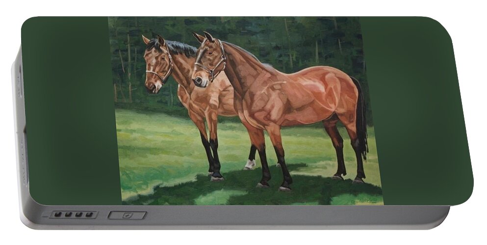 Horse Portable Battery Charger featuring the painting A Little R and R by Phil Chadwick
