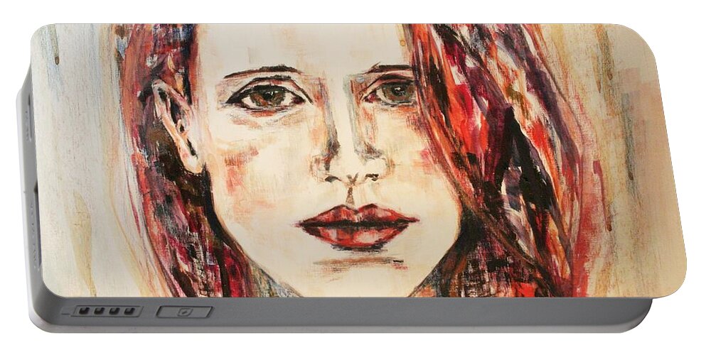 Portrait Portable Battery Charger featuring the painting A Lover of the Light by Christel Roelandt