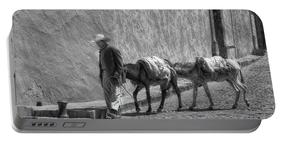 John+kolenberg Portable Battery Charger featuring the photograph A Man With Two Burros by John Kolenberg