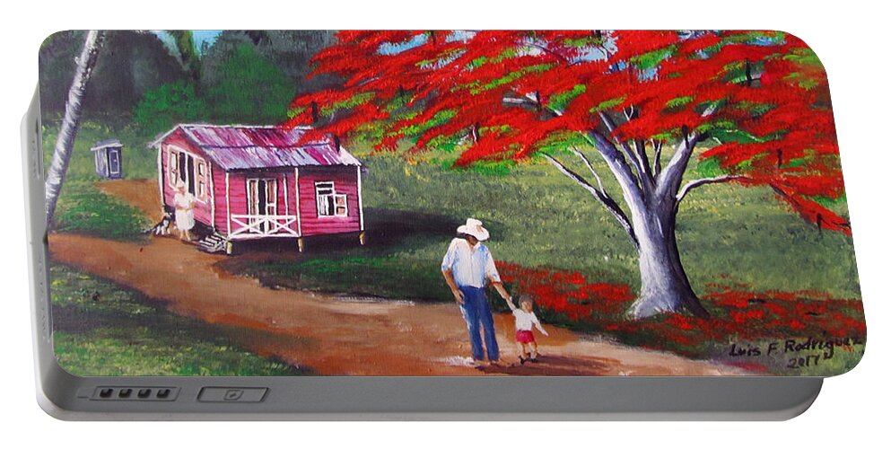Flamboyan Portable Battery Charger featuring the painting A Memorable Walk by Luis F Rodriguez